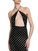 Studded Cut-Out Halter Midi-Dress