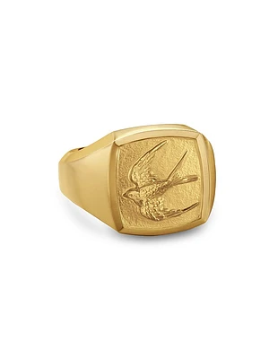 Waves Bird Pinky Ring 18K Yellow Gold, 14MM