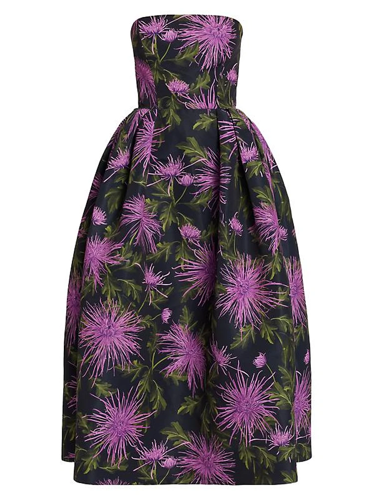 Chrysanthemum Faille Strapless Cocktail Dress