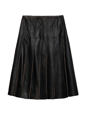 Pleated Leather Skirt