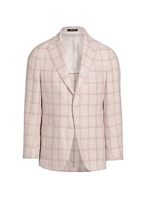 COLLECTION Windowpane Check Linen-Wool Single-Breasted Blazer