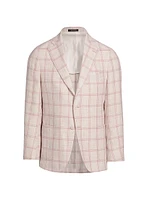 COLLECTION Windowpane Check Linen-Wool Single-Breasted Blazer