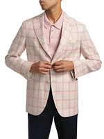 COLLECTION Windowpane Check Linen-Wool Single-Breasted Blazer