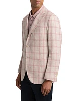 COLLECTION Windowpane Check Linen-Wool Single-Breasted Blazer