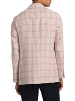COLLECTION Windowpane Check Linen-Wool Single-Breasted Blazer