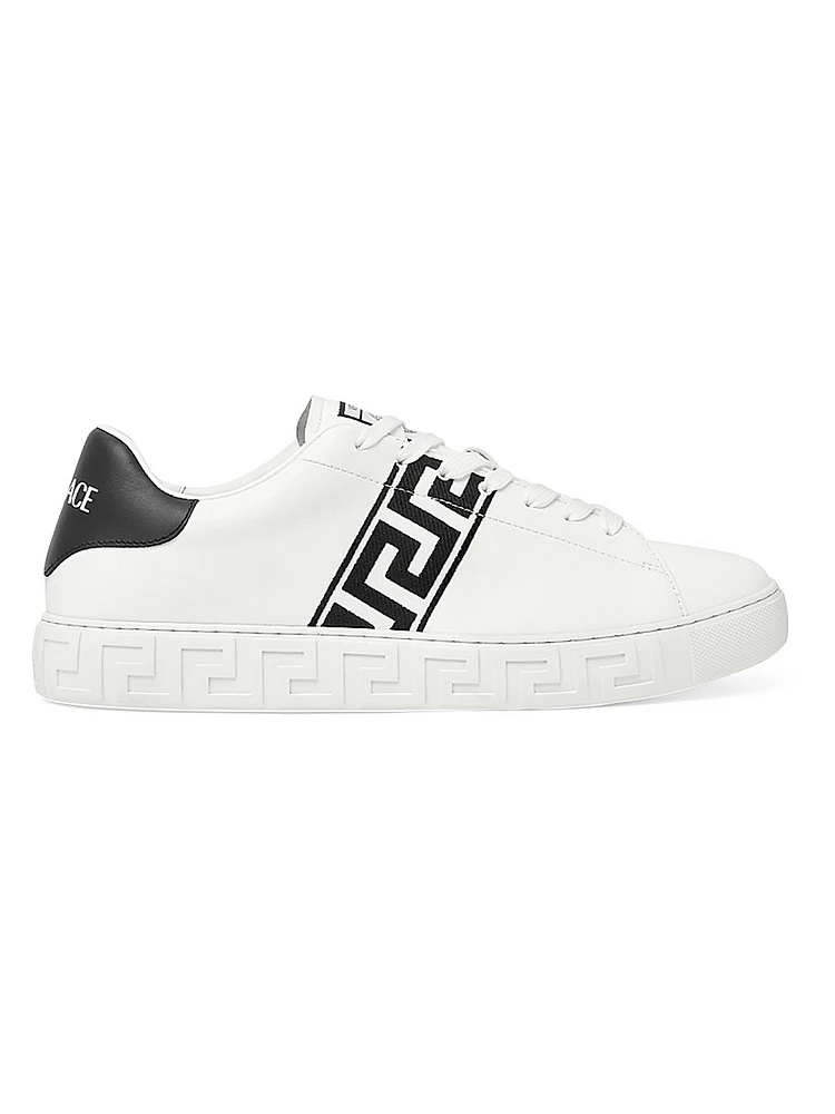 Embroidered La Greca Leather Sneakers