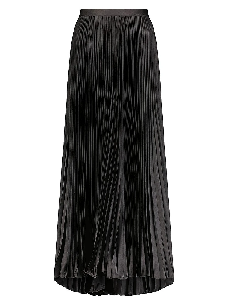 Pleated Satin Maxi Skirt