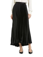 Pleated Satin Maxi Skirt