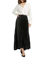 Pleated Satin Maxi Skirt
