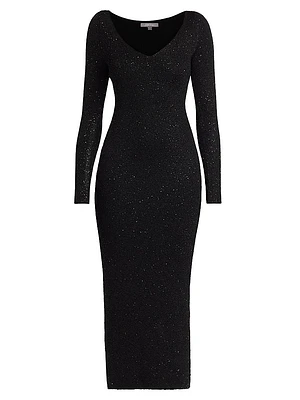 Sequin Knit V-Neck Midi-Dress