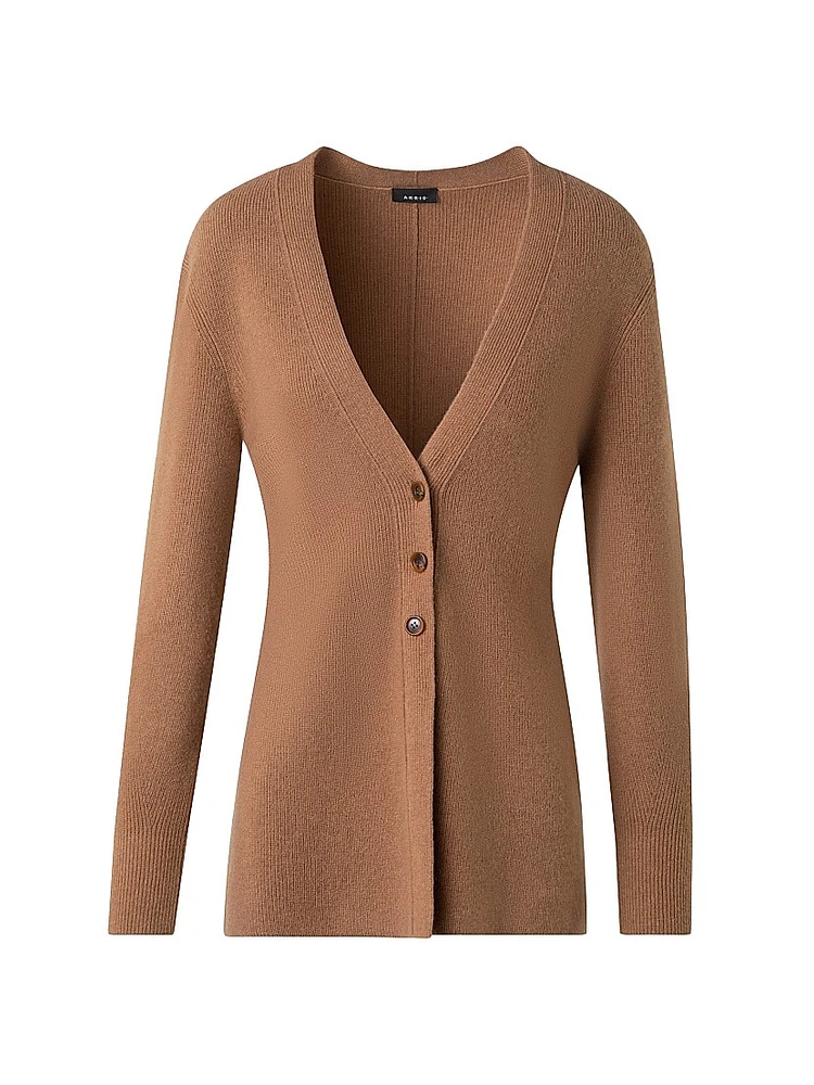 Stretch Cashmere Rib-Knit V-Neck Cardigan