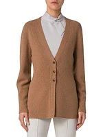 Stretch Cashmere Rib-Knit V-Neck Cardigan