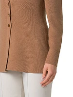 Stretch Cashmere Rib-Knit V-Neck Cardigan