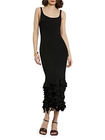 Ribbed Ruffle-Hem Midi-Dress