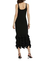 Ribbed Ruffle-Hem Midi-Dress