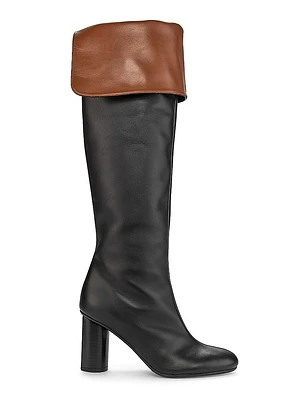 Bi-Color Leather High-Heel Boots