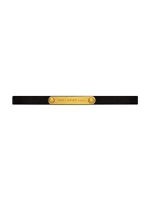 Plaque Bracelet in Smooth Leather and Metal
