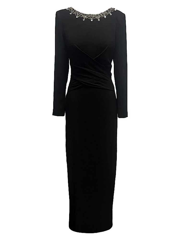 Anne Embellished Wrap-Front Gown