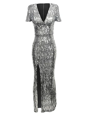 Karla Metallic V-Neck Mermaid Gown