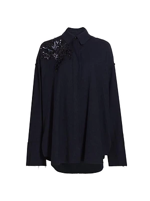 Embellished Wool Button-Up Shirt