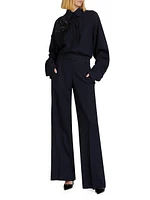 Embellished Wool Button-Up Shirt