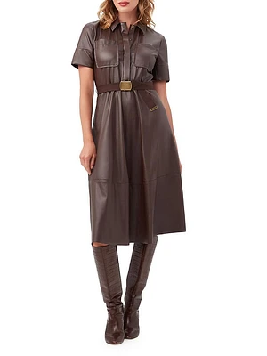 Misola Faux-Leather Short-Sleeve Midi-Dress