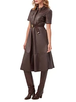Misola Faux-Leather Short-Sleeve Midi-Dress