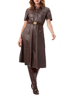 Misola Faux-Leather Short-Sleeve Midi-Dress