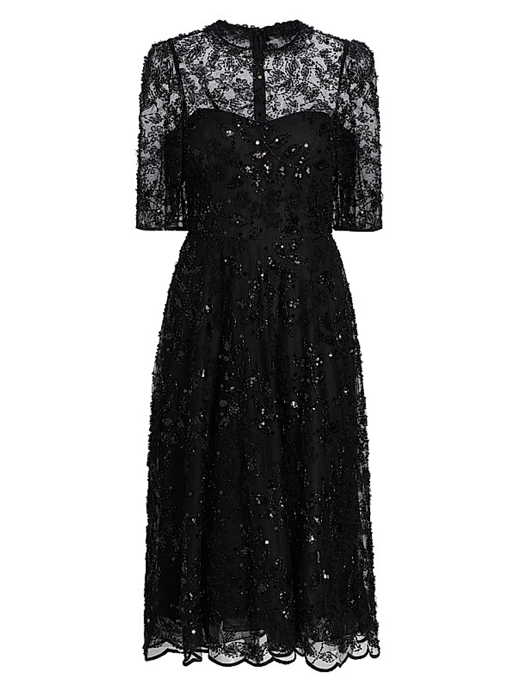Sequined Lace Cocktail Dress