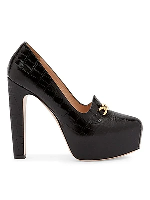 135MM Crocodile-Embossed Leather Pumps