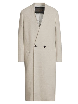 Cedar Wool Collarless Long Coat