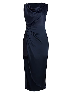 Paige Gathered Cowlneck Midi-Dress
