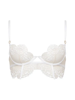 Floral-Embroidered Tulle Longline Bra