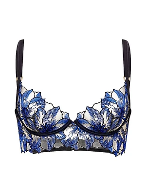 Floral-Embroidered Mesh Bra