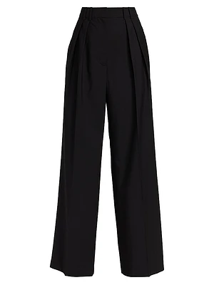Double-Pleated Wool-Blend Trousers