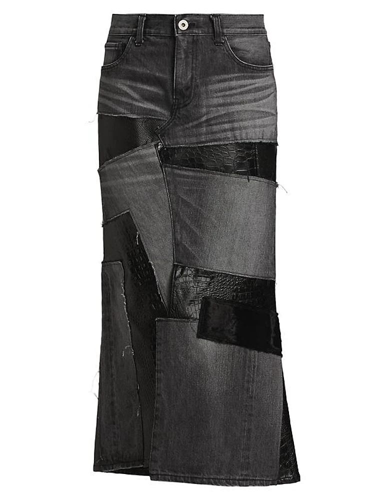 Pieced Denim Midi Skirt