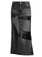 Pieced Denim Midi Skirt