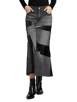 Pieced Denim Midi Skirt