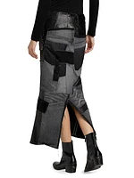 Pieced Denim Midi Skirt