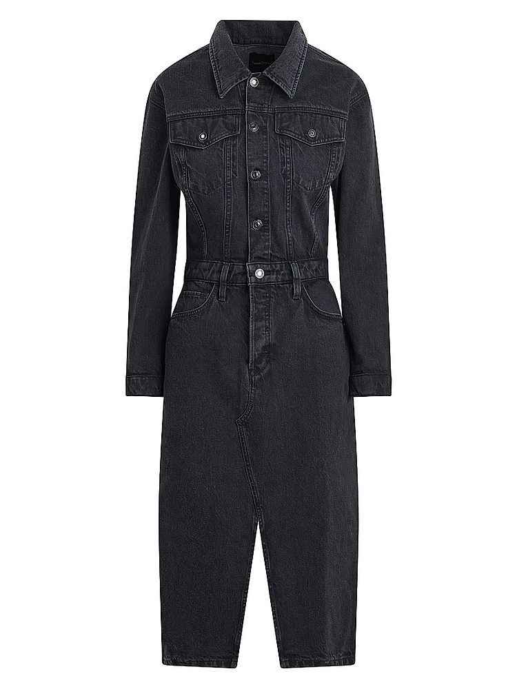 City Denim Long-Sleeve Midi-Dress