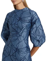 Jacquard Balloon-Sleeve Cocktail Dress