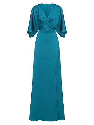 Waverly Satin Flutter-Sleeve Gown