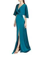 Waverly Satin Flutter-Sleeve Gown