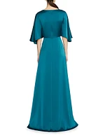 Waverly Satin Flutter-Sleeve Gown