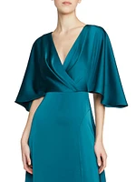 Waverly Satin Flutter-Sleeve Gown