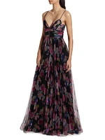 Yvonne Floral Pleated Tulle Gown