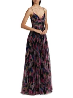 Yvonne Floral Pleated Tulle Gown