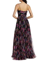 Yvonne Floral Pleated Tulle Gown