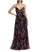Yvonne Floral Pleated Tulle Gown