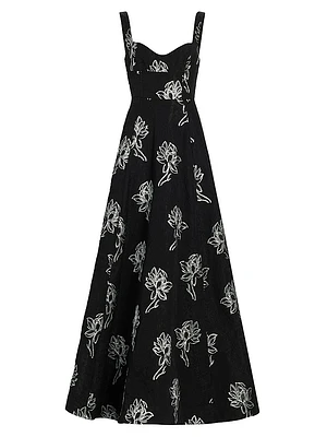 Thalia Floral Jacquard A-Line Gown